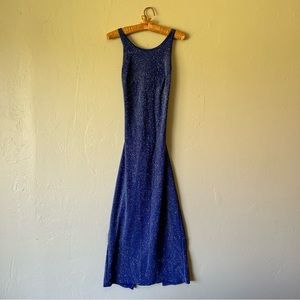 Blue sparkly vintage y2k sleeveless cross back prom dress from Jump Apparel